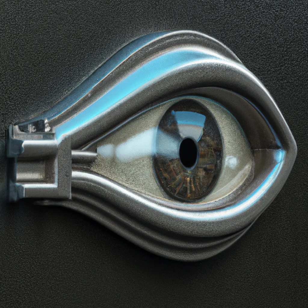 Prompt: Impossible key with human eye, professional photography, octane render, luminiscent, metal statue, high detail, rough texture, abstract design, futuristic, pixelart