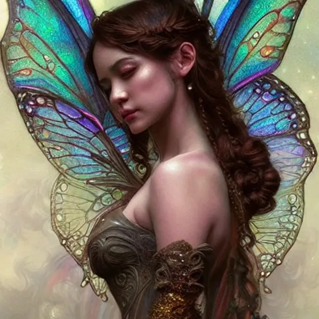 Prompt: magic faerie times, 8k, attractive, dark rainbow skin, elegant, faerie, beautiful, highly detailed, trending on artstation, sharp focus, studio photo, intricate details, highly detailed, by Artgerm, Greg Rutkowski, Thomas Kinkade, trending on artstation, sharp focus, studio photo, intricate details, highly detailed, by greg rutkowski
