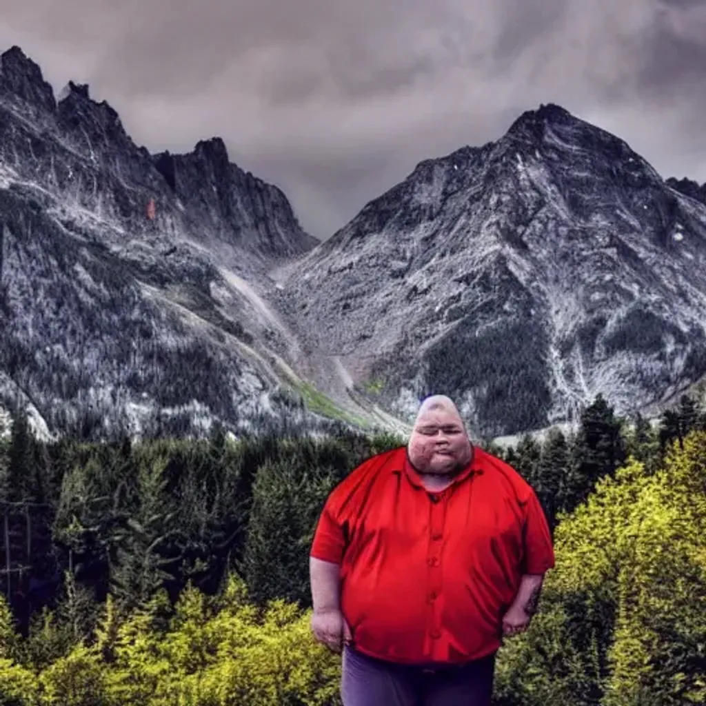 Prompt: Nature, mountain, abstract, fat man