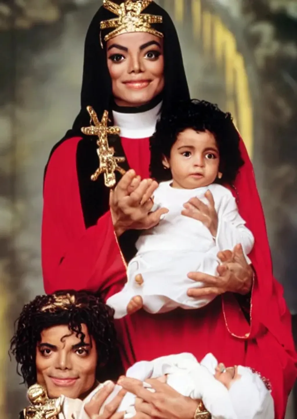 Michael Jackson holding Bubbles as Virgin Mary and b... | OpenArt