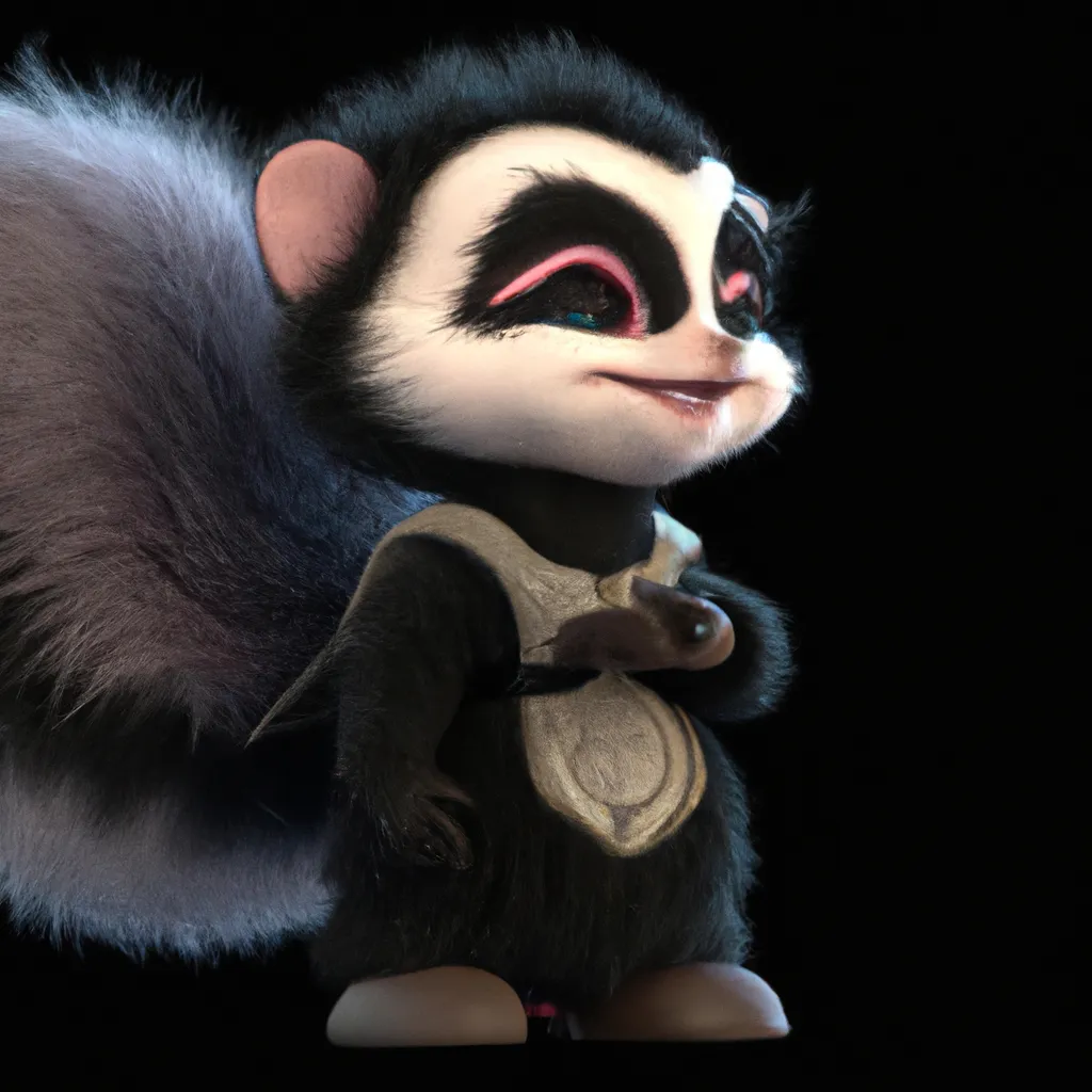 Prompt: High quality, Pixar style, tiny cute and adorable fluffy skunk  dressed in fantasy clothes, kawaii, fantasy outfit, fantasy dress, small, anthropomorphic ,adventurer, dramatic lighting, 8k, portrait, cartoon, fine details, 3d render, cinematic ,intricate details, cinematic lighting, character design, character concept, cute, mascot, main character, adventure, dungeons and dragons, 8k, fluffy!, tsaoshin, pixar movie key visual, fantasy, DnD, adorable!, big eyes, animated, disney, anime, animation