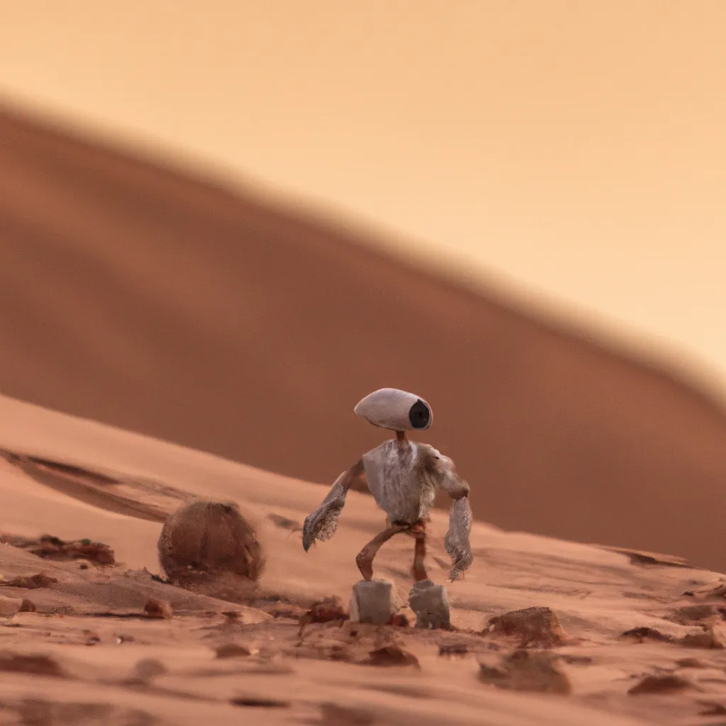 Prompt: A yeti walking across the sands of Mars taken with a Canon 1200mm f/5.6