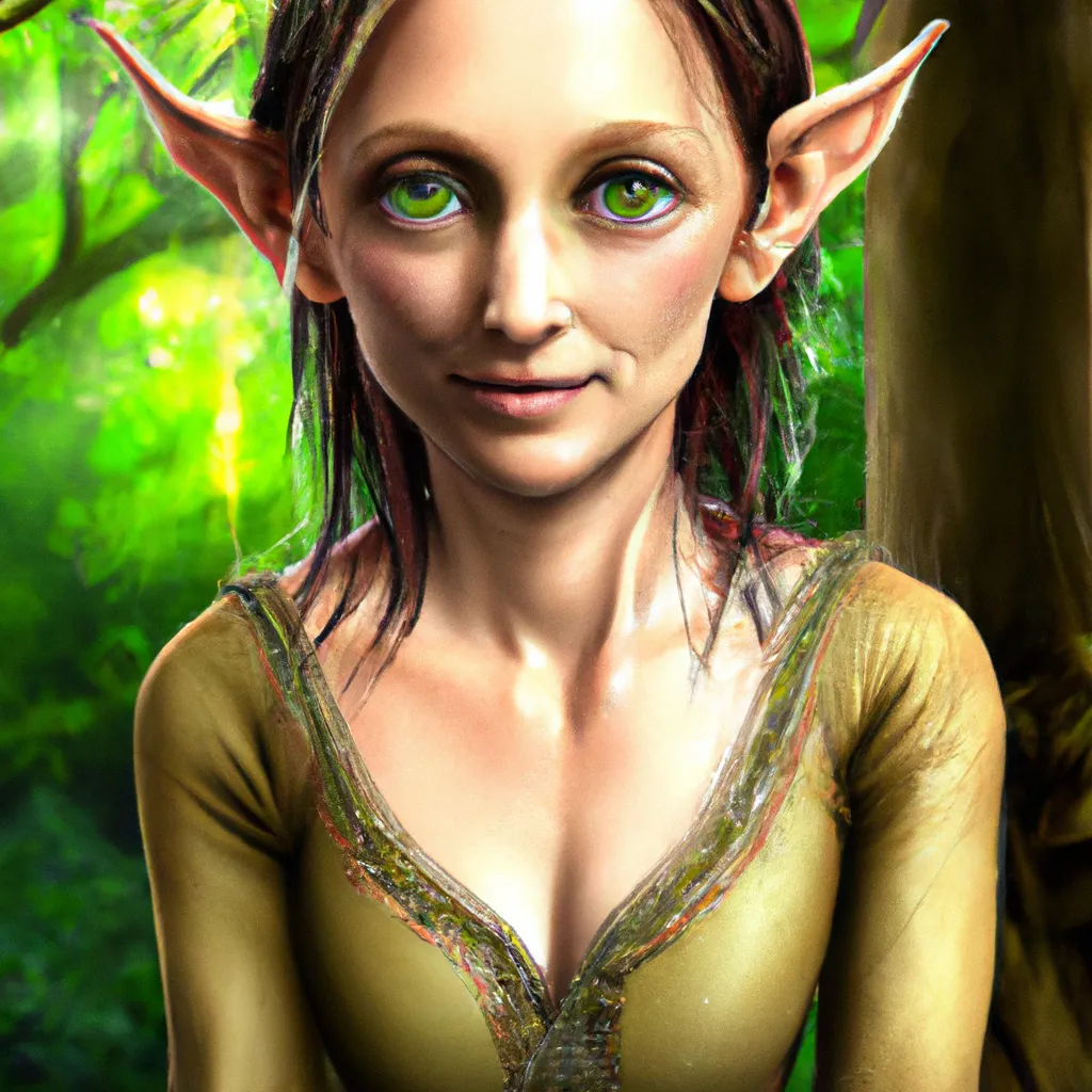 Prompt:  Hyperrealistic portrait of a wood elf with large green eyes and smooth skin, lush forest background, full body and head concept character art, deep colors, perfect composition, hyperrealistic, hyperdetailed, 32k, high quality, sharp focus, intricate details by greg rutkowski