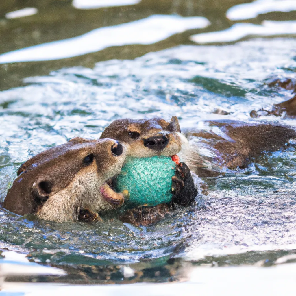 Prompt: otters are playing water polo