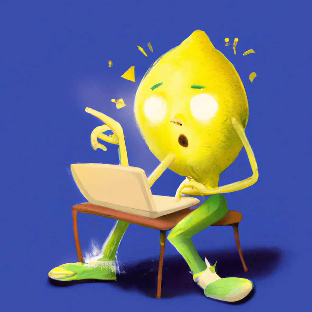 A lemon character typing on a computer with wonder openart