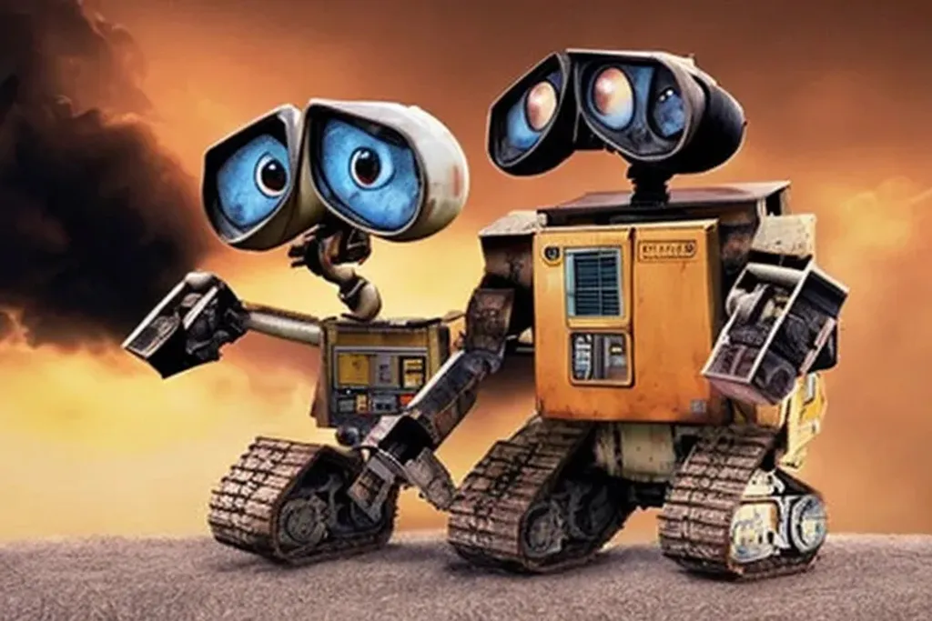 Prompt:  wall-e sitting compter