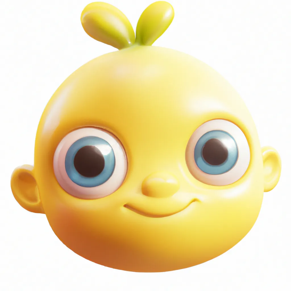 Prompt: A small cute baby creature looking like a lemon. Cute, disney and pixar cartoon style. Realistic.