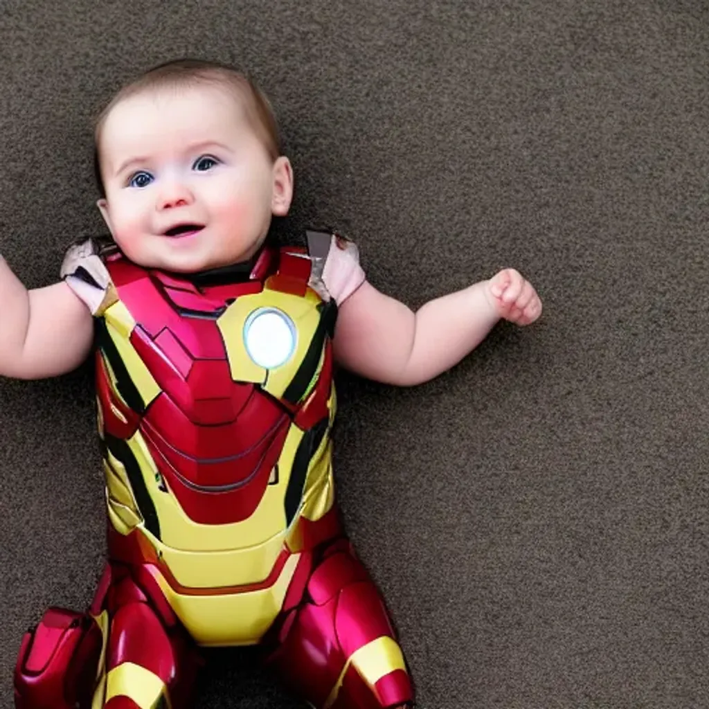 Prompt: A baby with iron man suit