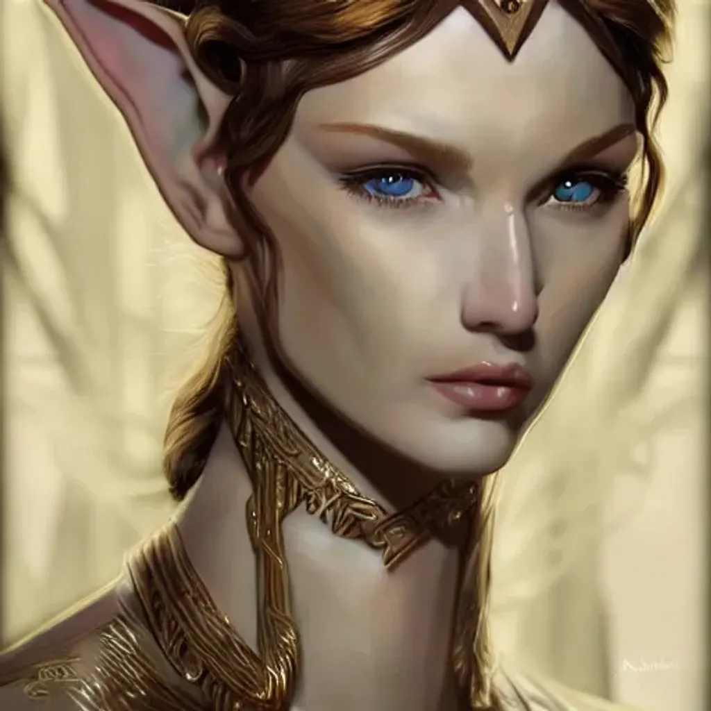 Prompt:  Portrait of an elf queen, highly detailed, beautiful realistic face, realistic body structure, digital painting, artstation, smooth, sharp focus, illustration, art by adam hughes 