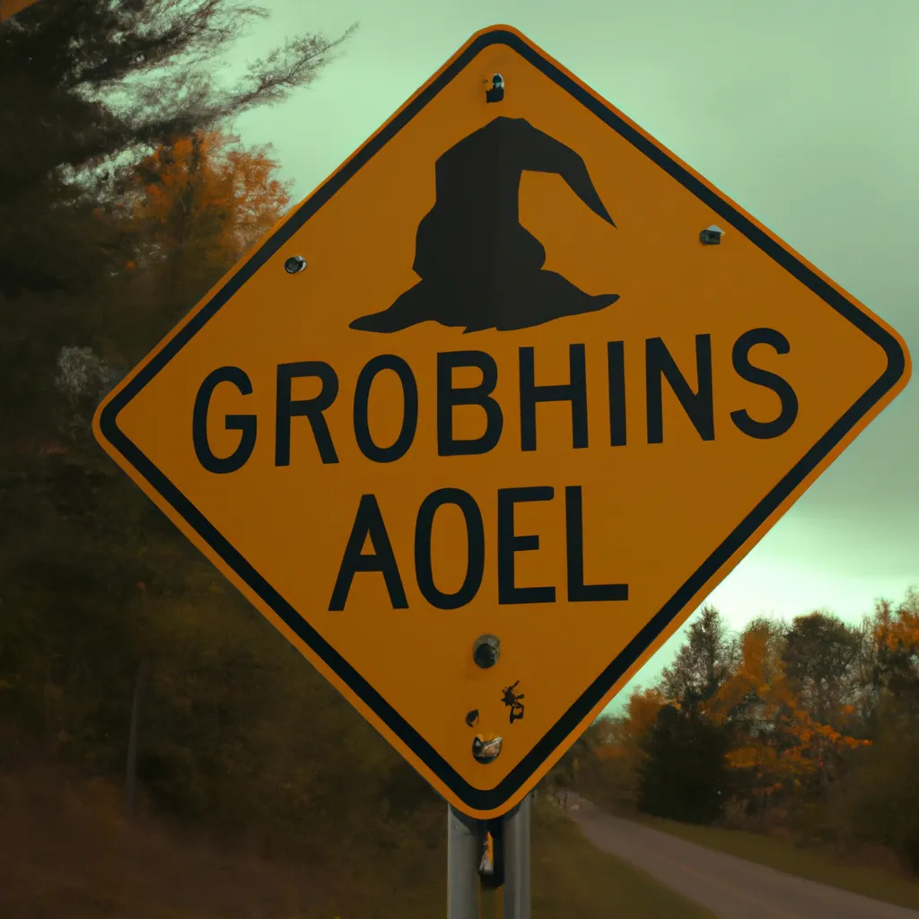 Prompt: An american road sign warning for goblins ahead, 4k, nikon, 35mm