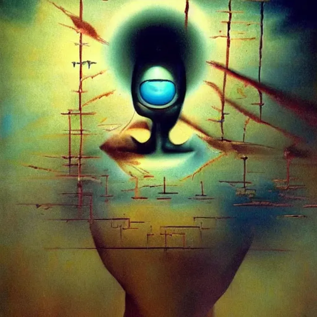 Prompt: Ultra high Quality photo | mind controlled by computer by Salvador Dali in the style of Beksinski  | iPhone reflections  | fine details and expressions | industrial revolution | ultra high resolution octane | golden ratio| midjourney | centered | photo realistic | upscale | by Artgerm Artstation, Hanako Yamamoto Disney Pixar 