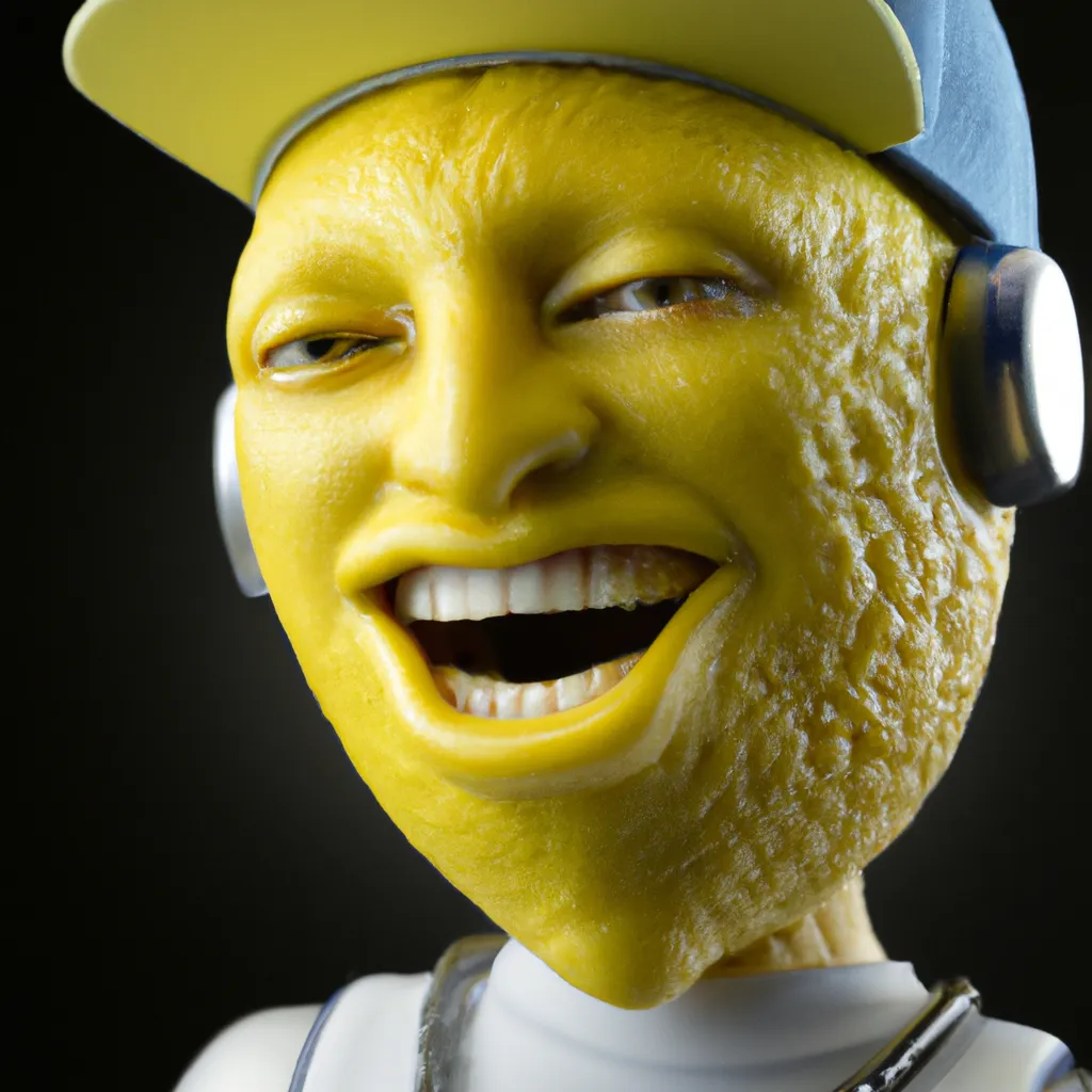 Prompt: An extremely detailed humanoid lemon smiling, dressed as a rapper, portrait,
high quality, super realistic, professional photography