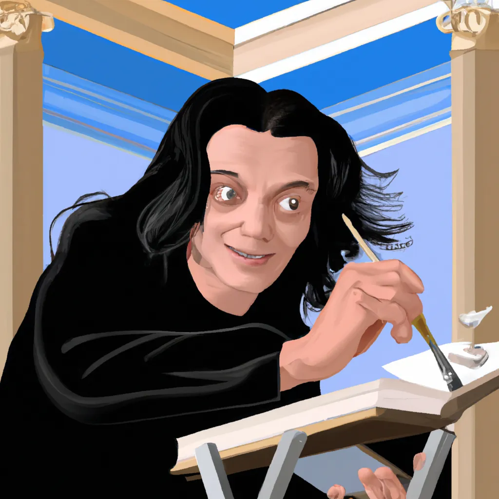 Prompt: A book illustration depicting Tommy Wiseau painting the Sistine Chapel.