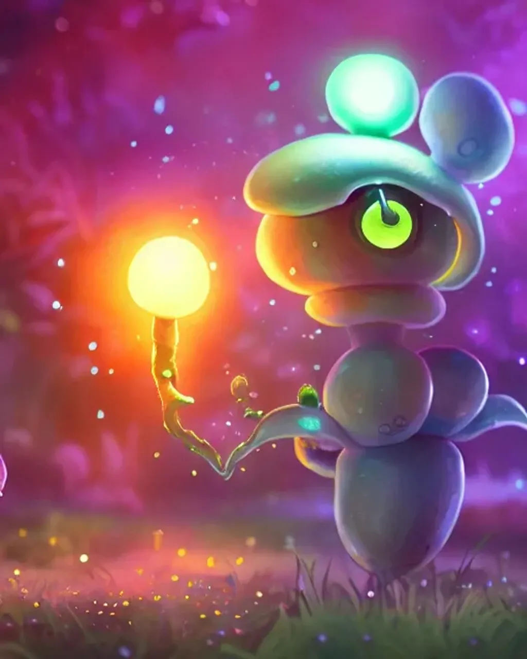 Prompt: cute mushroom creature, large adorable anime eyes, concept character art, bokeh effect, magical lighting, weed, lsd, beautiful glowing lights, bio-luminescence, sci - fi, stunning, intricate. highly detailed, digital painting, 32k poster art, trending on artstation. smooth. sharp focus. octane render, rendered in hyperion, professional award-winning illustration, matte painting by pixar, luke chueh, matt dangler, greg rutkowski, dan mumford