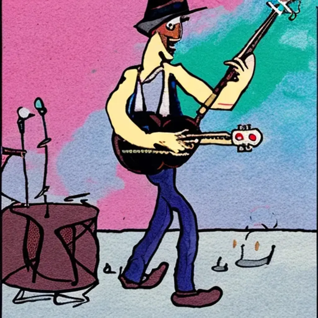 Skinny Man Playing the Banjo, Cartoon. Live Art Stud...