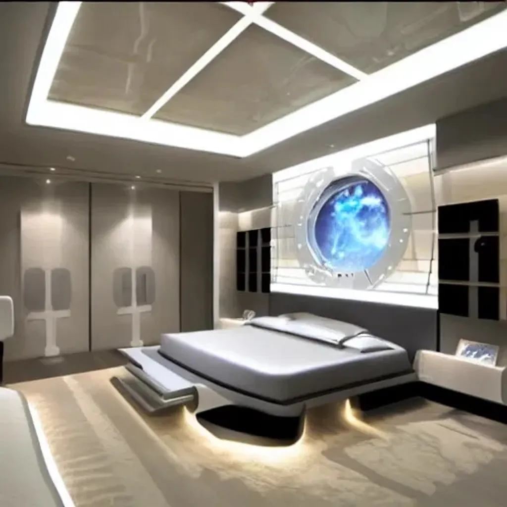 Prompt: futuristic bedroom in a spaceship