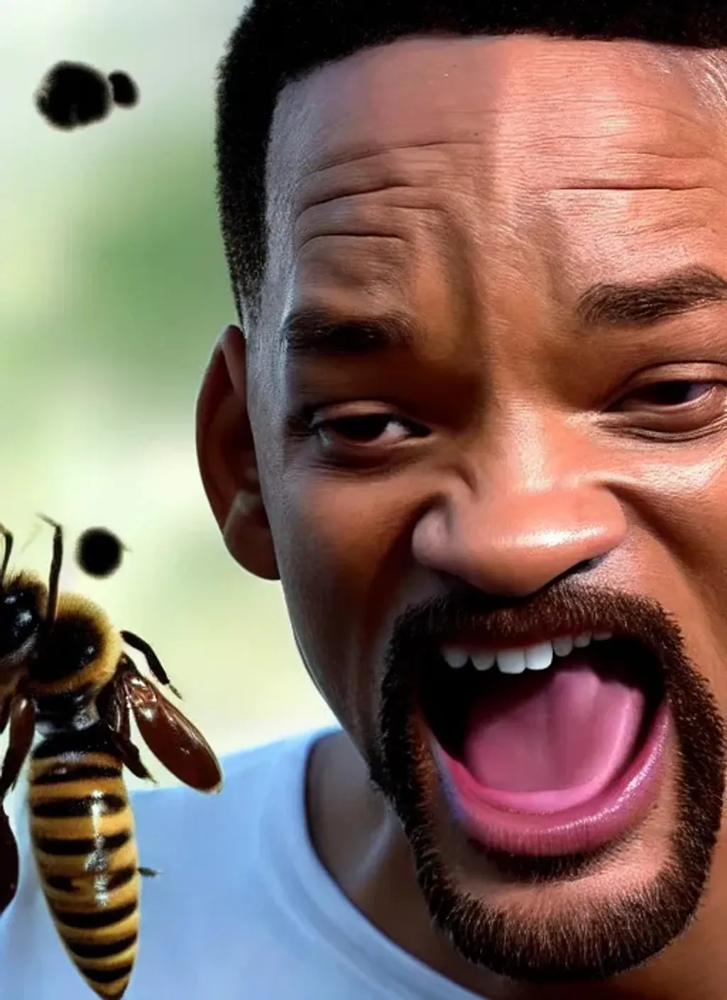 Prompt: Will Smith screaming while being stung by bees