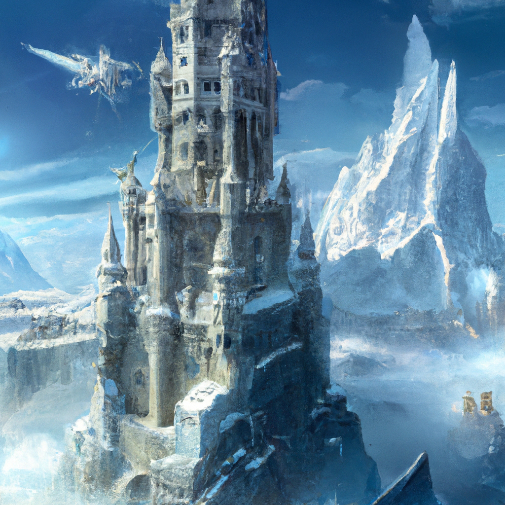 sky-high ice tower castle, magic, tundra, cinematic... | OpenArt