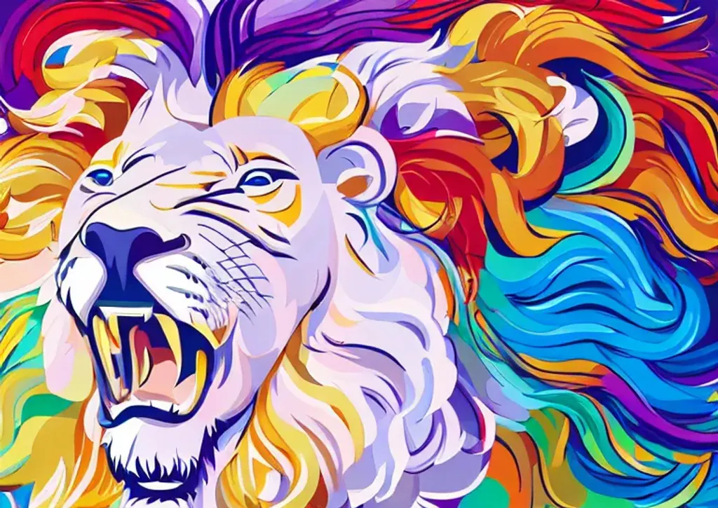 Prompt: a happy lion, whole body, Anthropomorphic, portrait, highly detailed, colorful, illustration, smooth and clean vector curves, no jagged lines, vector art, smooth