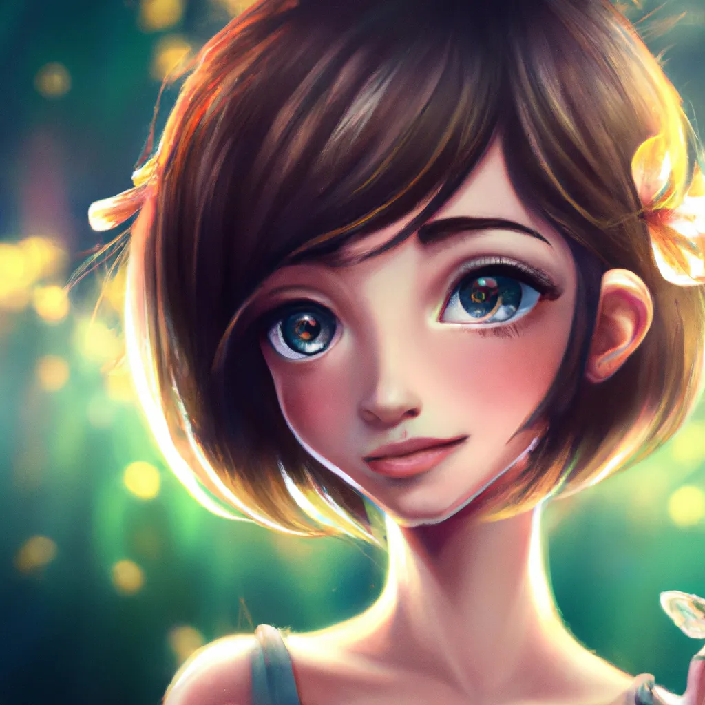 Prompt: absolutely adorable, highly detailed, HD resolution, fully centered, fit in render, adorable cute, dark hair, light skin, pixie girl in fairy forest, fireflies, curly beautiful, Pixar render, enhanced oversized large big 3D clear eyes, centered, art style of deviant-art, Yurina Zsabador, intricate, elegant, highly detailed, glamorous, digital painting, artstation, concept art, smooth, sharp focus, illustration, maia Zeidan,, Mari-Liis Kirsimägi, bokeh background, no-signature, Ultra-realism, octane render, full HD, 8k, high quality, highly detailed, hyper realistic, intricate detail, photograph, photorealistic, kawaii chibi
