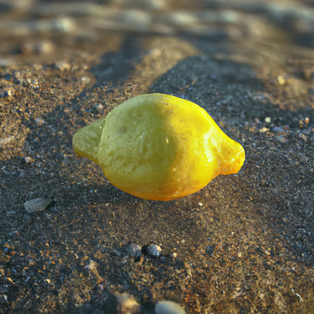 Prompt: cute lemon lying on the beach, soft lighting, ray traced, post processing, professional photography, dynamic camera angle