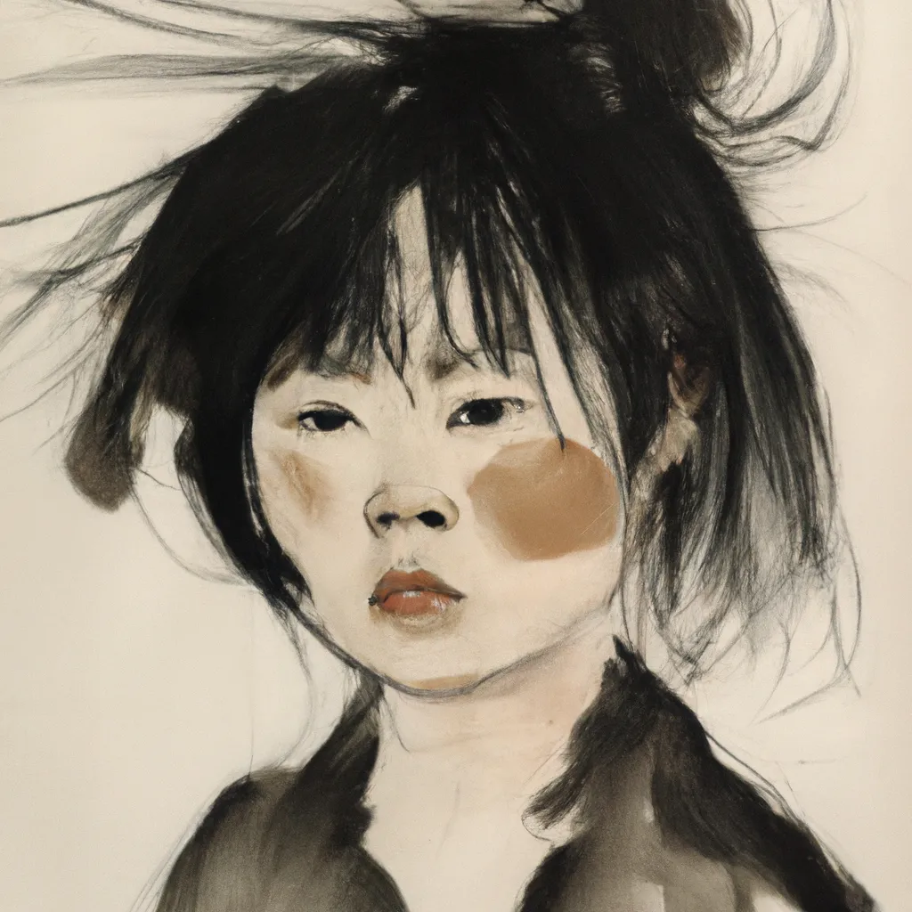 Prompt: Girl With Messy Hair, by Zao Wou-Ki