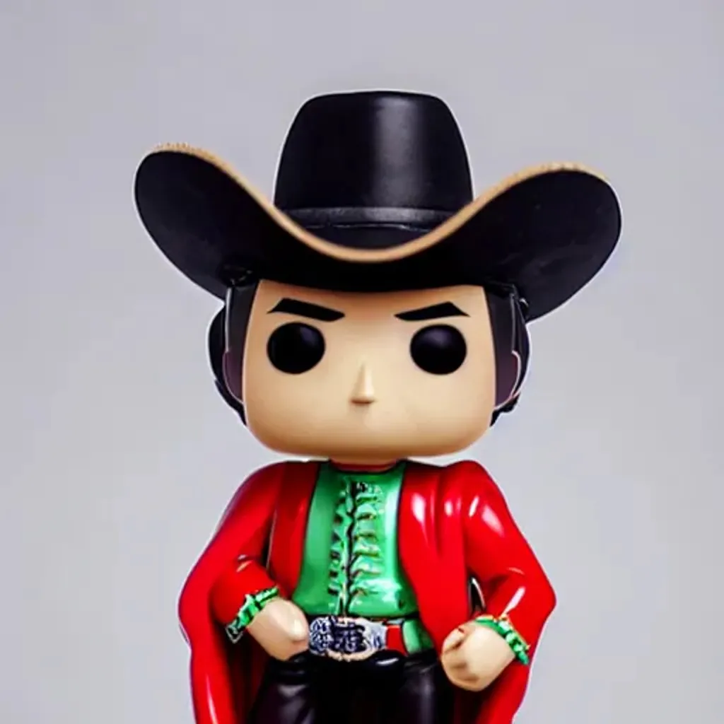 Prompt: Funko pop Mexican charro figurine, made of plastic, product studio shot, on a white background, diffused lighting, centered.