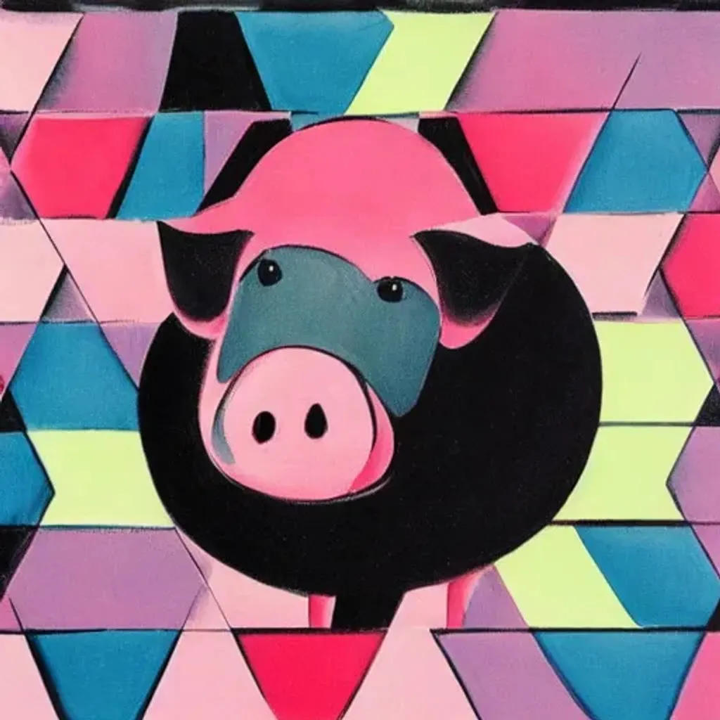 Prompt: Pig Hexagon. Cubism. Loud