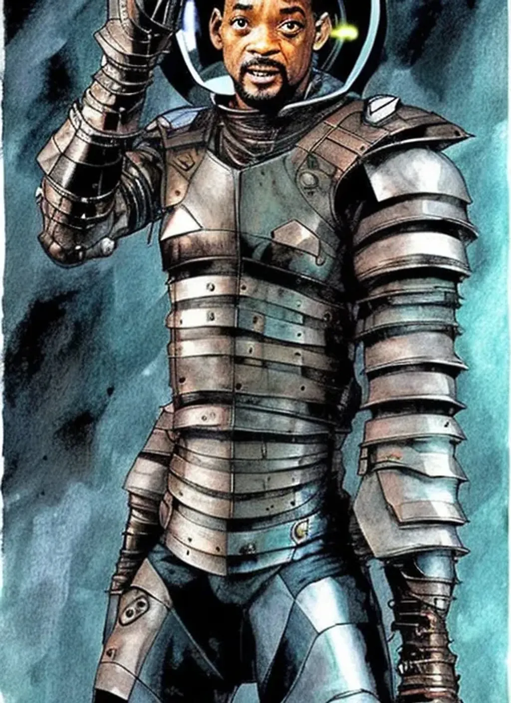 Prompt: Will Smith wearing sci-fi inspired armour by Dave Dorman