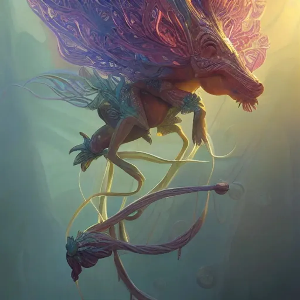 Prompt: mythical plant, floating, god rays, ethereal, fantasy hyperdetailed, fine details, shiny, intricate, cinematic lighting, highly detailed, digital painting, trending on artstation, concept art, smooth, sharp focus, illustration, depth, art by Magali Villeneuve, Ryan Pancoast, Eric Deschamps, WLOP