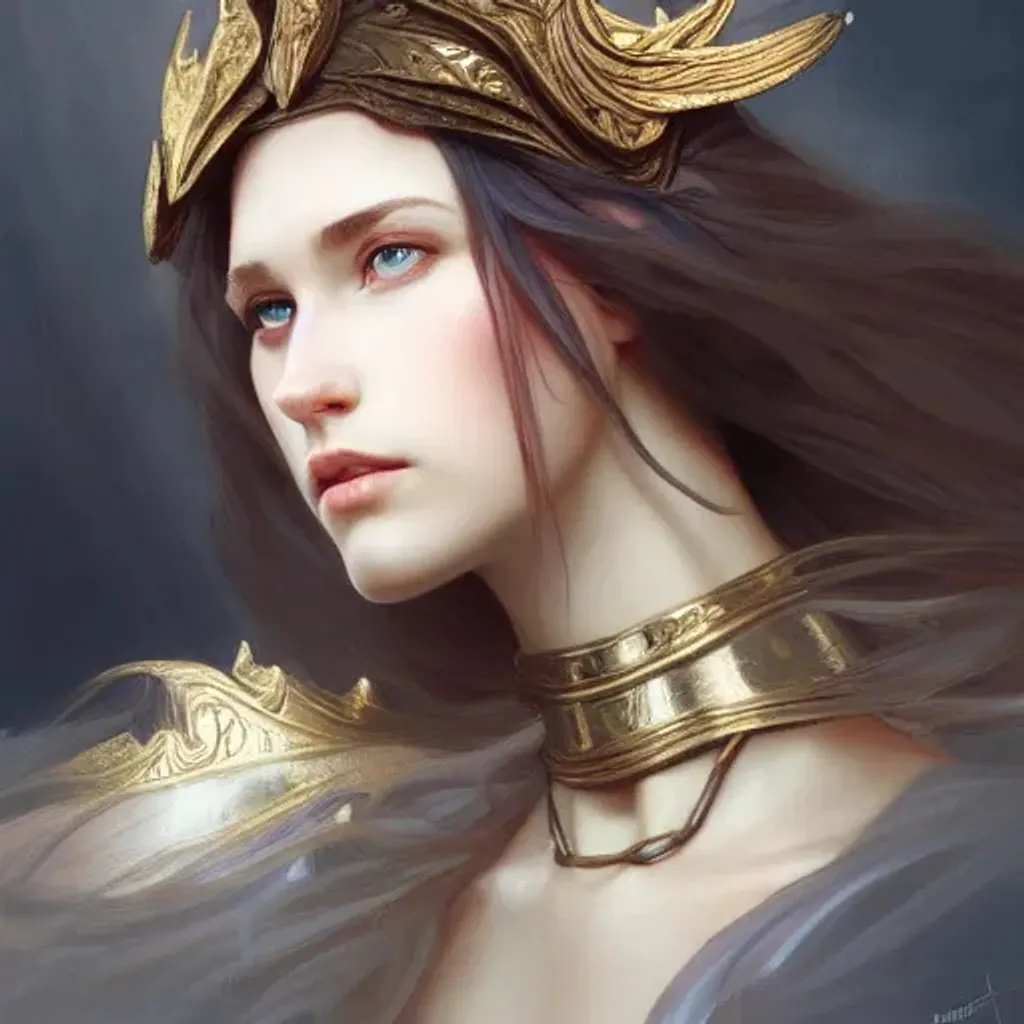 Prompt: beautiful female knight profile!! murky lighting, wind blowing, portrait, fairytale, physical mental perfection, symmetrical! intricate, romanticism, highly detailed, biblical divine holy perfection!! digital painting, artstation, concept art, smooth, sharp focus, by artgerm and greg rutkowski and alphonse mucha