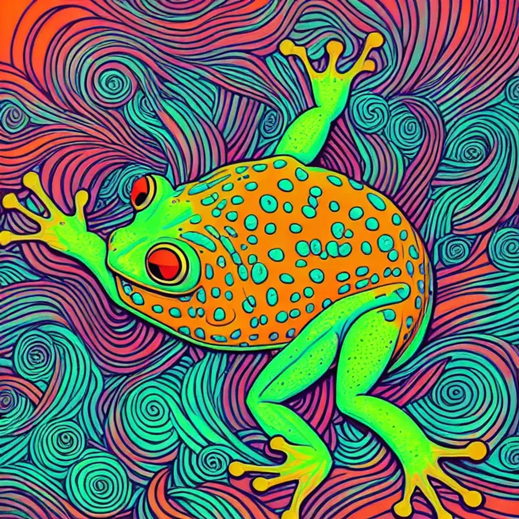 A blue BUFO FROG sitting in a field of weed farm and... | OpenArt