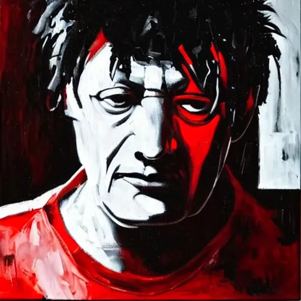 Prompt: oil painting, sad person, normal person, daylight, red, black, white, sad, not loved, herman brood
