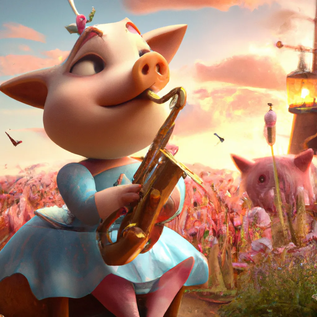 Prompt: Ultra high Quality photo |A cute little furry piglet is serving Dali and Escher and Klarwein posing as cute furry little girl | concept art | video game  character | saxophone  | flora fauna theme | fine details and expressions | Toy Story  movie | ultra high resolution octane  | midjourney | subject centered | photo realistic | adjusted aspect ratio | upscale | by Artgerm Artstation Pixar Disney 