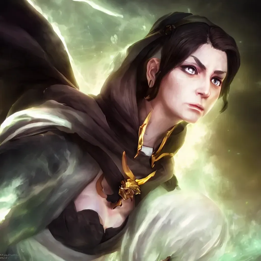 Prompt: mature priest woman with white eyes, unreal engine, splash art, epic video game concept art