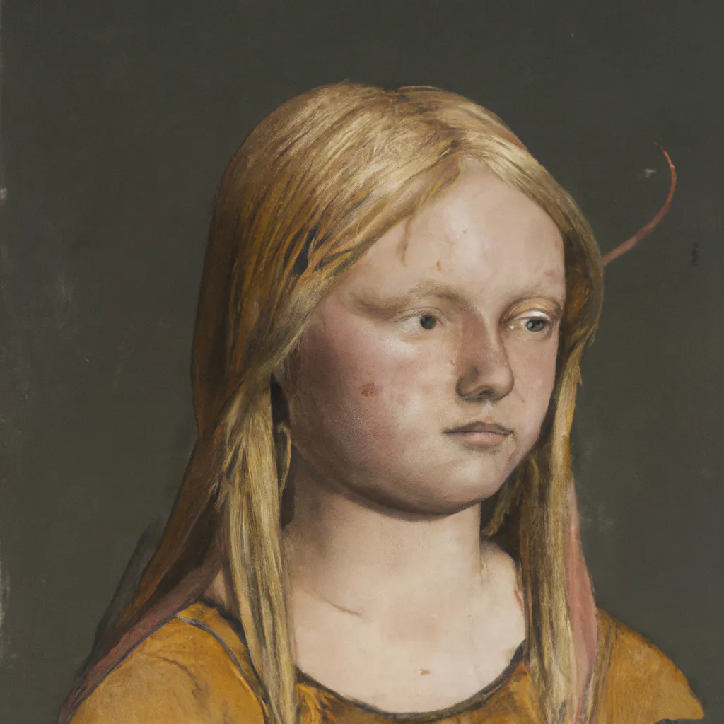 Prompt: Viking Girl With Messy Hair, Sweden, 1523, by Pieter Pourbus