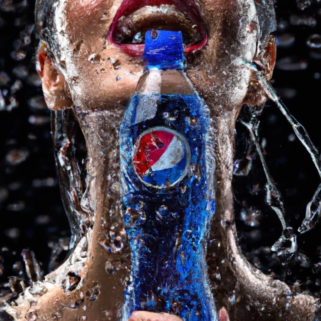 Prompt: An advertisement shooting- Photorealistic hyperrealistic close up high speed render of a  beautiful girl drinks out of a Pepsi bottle. splashing water hugs around the bottle like a beautiful fine body with beautiful smooth curves, dark background, beautiful highly detailed droplets, reflections and refractions, condensation, dark studio backdrop, Beautiful studio lighting, Nikon Z7, ISO 400, Sigma 85mm f4.5 DG DN, aperture f/11, exposure 1/2000, studio lights, centered, high speed camera, studio lighting, crisp sharp focus, isolated background. What part of sharp focus are you not understanding?