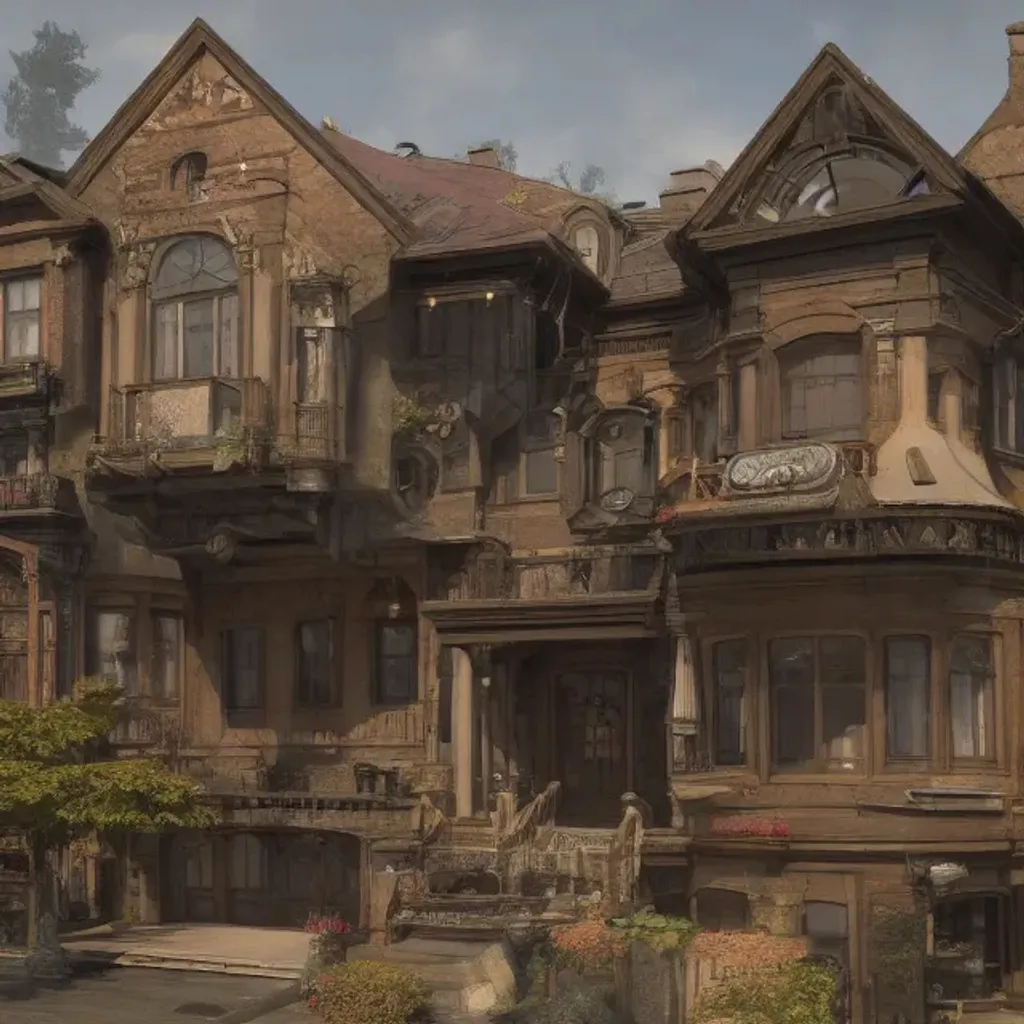Prompt: A steampunk house in the metaverse, matte painting by Martin Deschambault, featured in artstation, octane render, cinematic, elegant, intricate, 8k