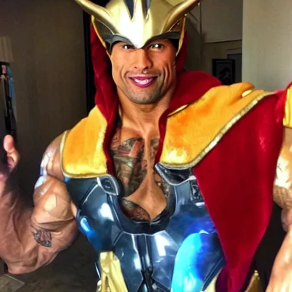 Prompt: The rock dwayne johnson in a she-ra costume