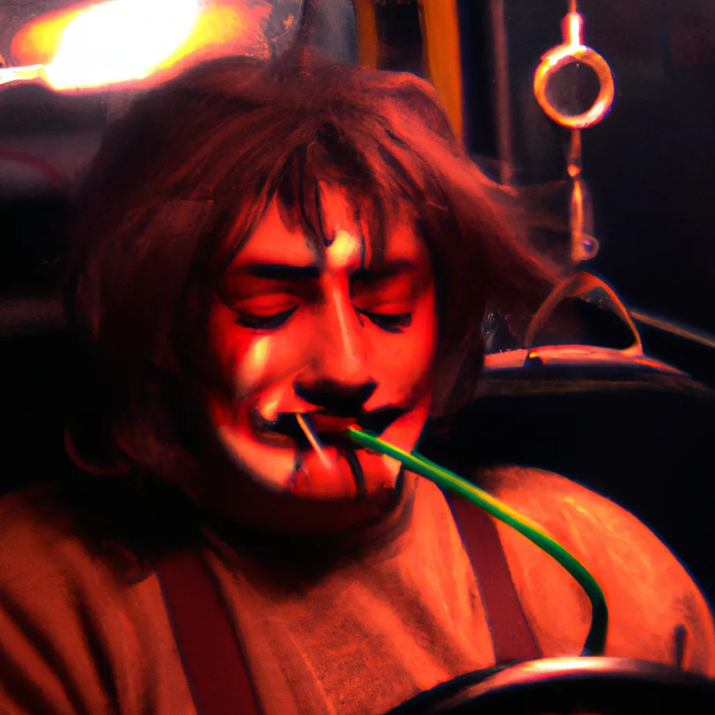 Prompt: Krusty the Clown has a lot of cable in his head and drives drunk a bus in heat movie 2010. this is the dream of Freddy Krueger who has a dream. A Nightmare on Elm Street. full psycho to snake god. real photography, dark, vision of PSY.