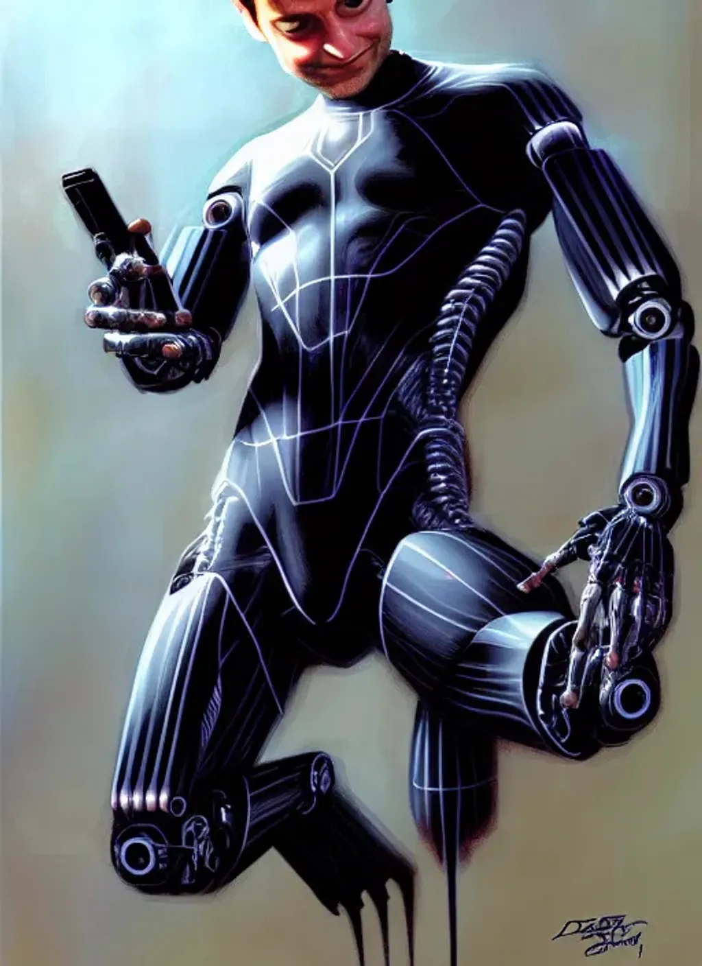 Prompt: Tobey Maguire Cyborg, by Dave Dorman