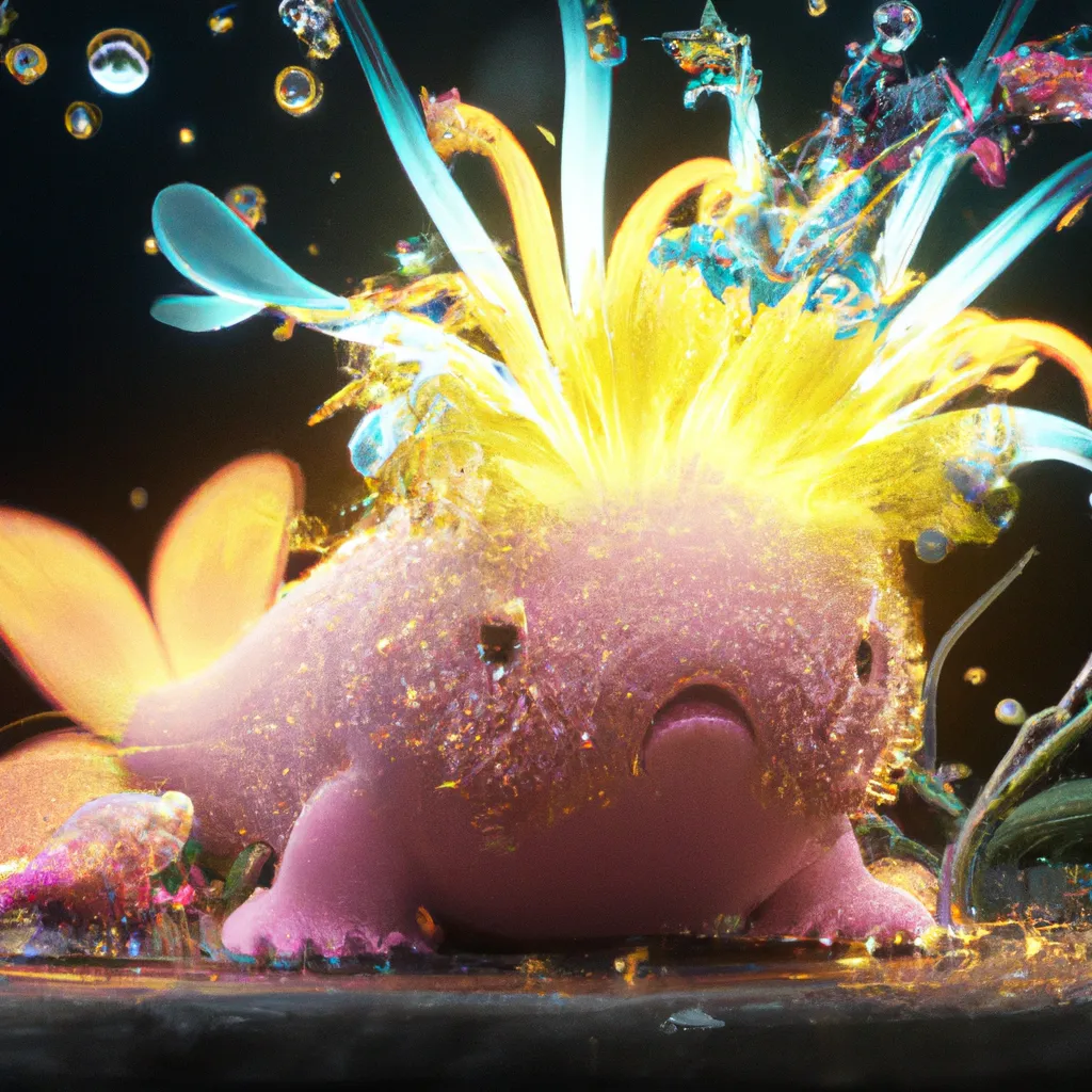 Prompt: Curvaceous Light bending cute furry axolotl  covered in halogenic Nuclear flowers in the style of Bruce Pennington, Dali, Munch, Escher, Klarwein, Yamamoto, Hattori, Leyendecker, Mullins, Magritte | muted desaturated tones | dark background | ultra sharp focus | 3d octane render artstation trending 8k unreal engine | Avatar movie| Disney Pixar Dreamworks 