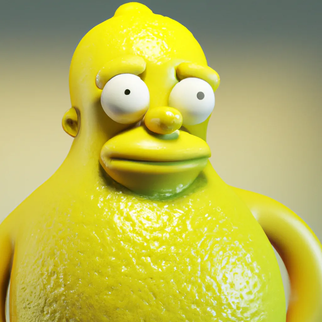 Prompt: homer simpson as a lemon, 3d render, unreal engine, detailed, hd, 4k, realistic