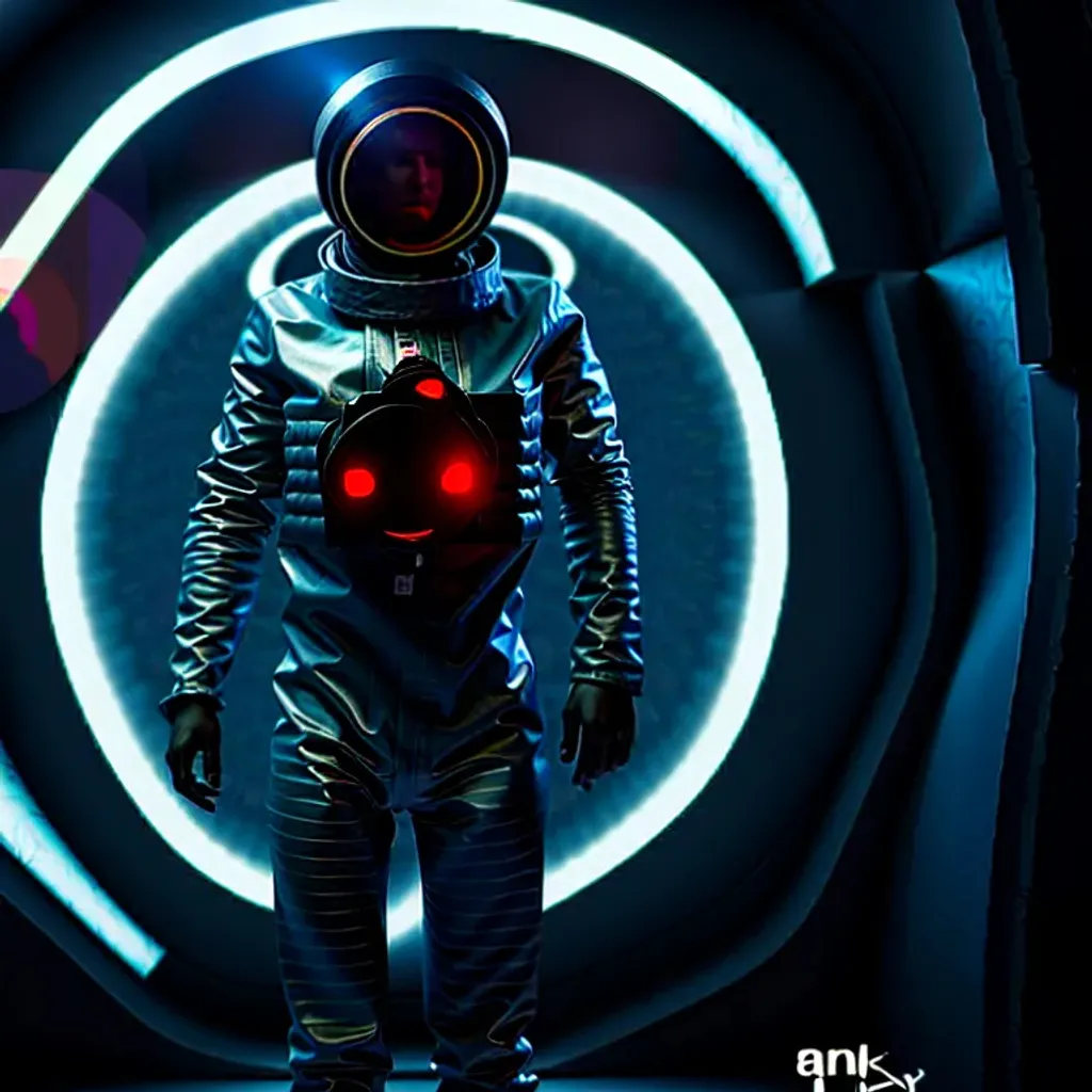 Prompt: Moody Portrait of a Futuristic Cyberpunk Space Suit,facing towards the camera with swagger,Cinematic Stanley Kubrick movie still with the iconic big circular ring lights in the background, 8K, digital art, unreal engine 5 render, octane render, photorealistic, photography, professional lighting and composition, award winning, intricate details, iconic movie shot by Stanley Kubrick with ring lights