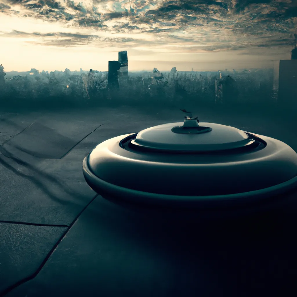 robotic vacuum flying over a city in the future