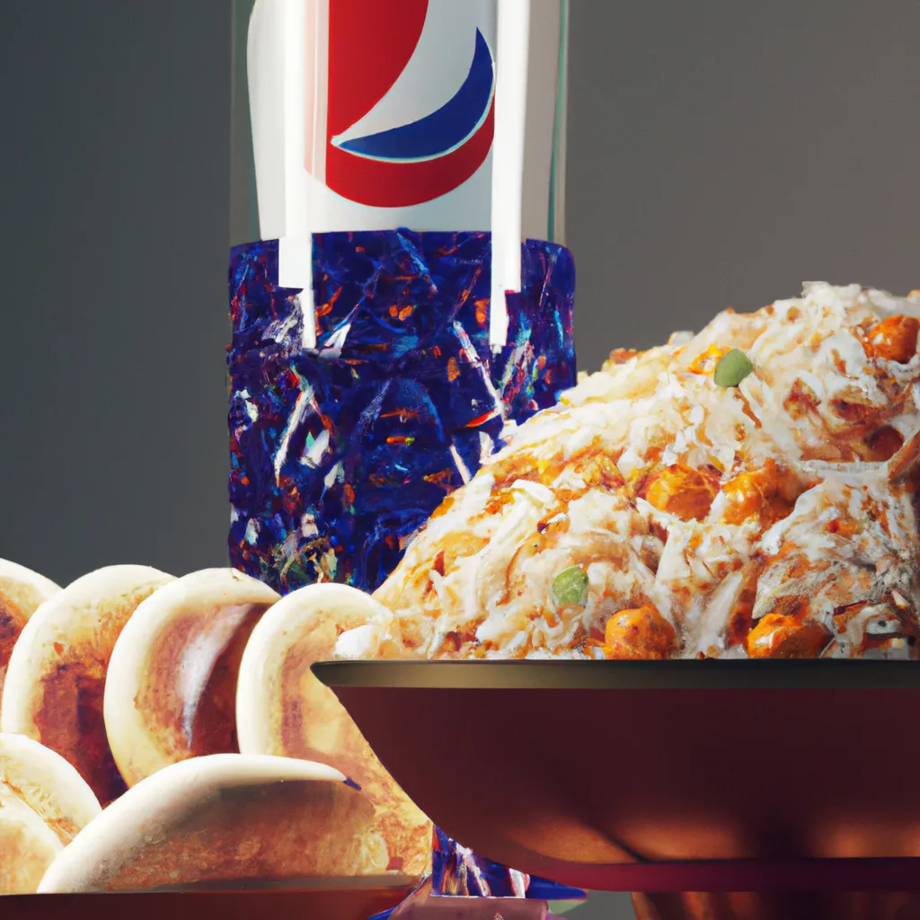 Prompt: A 3d studio photograph of a fantastic Indian food, bowl of fried rice, few naan breads, with Pepsi cola on the side, dynamic, symmetric,  advertisement shot, isometric view, extreme closeup, centered, crystal clear sharp focus and high contrast. Ultra realistic, trending on Artstation, octane render, Cinema 4D, Houdini, Maya, blender, Deviantart, Unsplash,  Pixiv