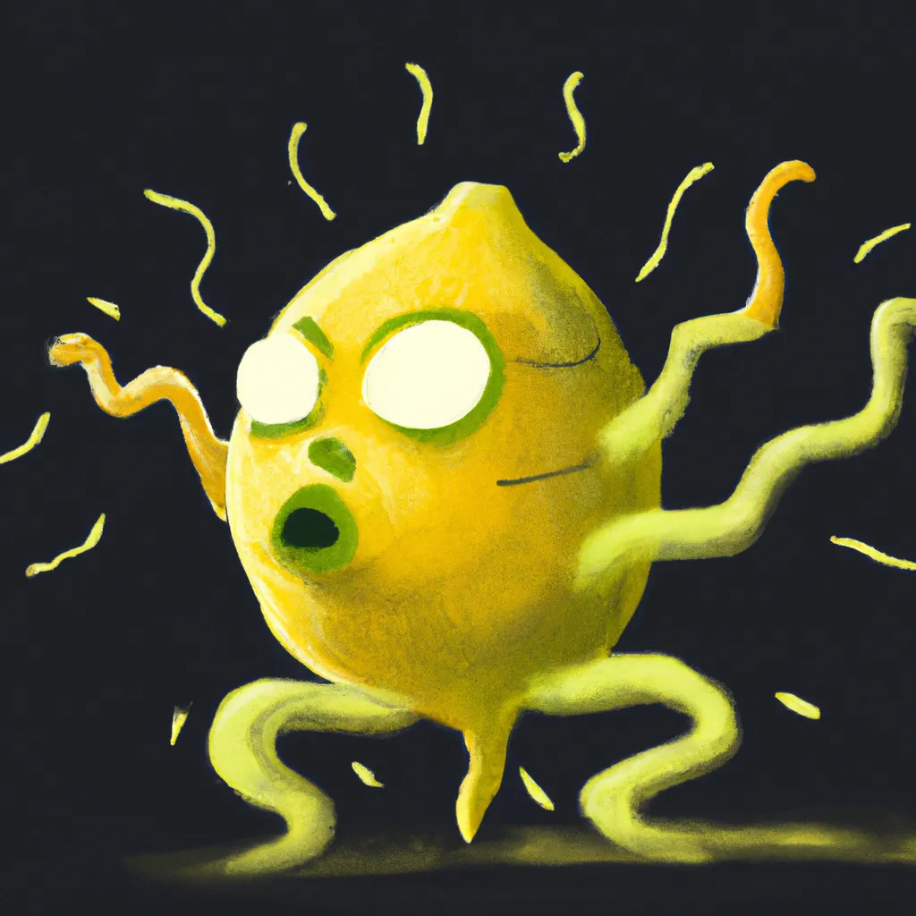 Prompt: A creepy alien lemon creature infected by WAU, Soma game, game concept art, illustration, horror aesthetic, unreal