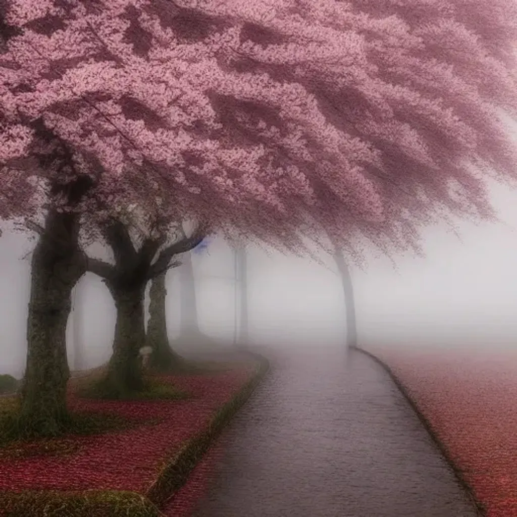 Prompt: low poly cherry blossom tree in the fog, in the morning, soft colors