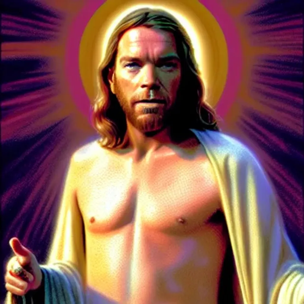 Prompt: Ewan McGregor as Jesus by Dave Dorman