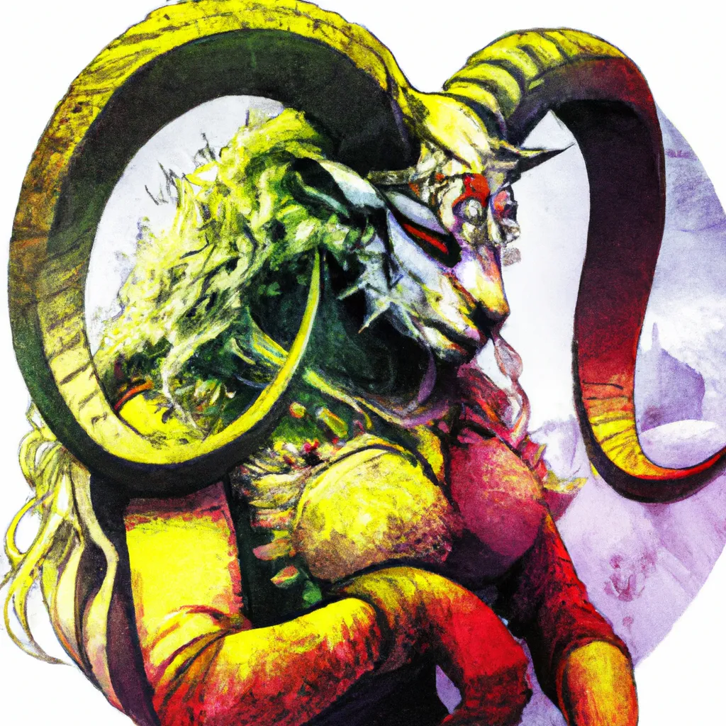 Prompt: warrior Minotaur, goatlike baphomet demoness, strong, female, by  yoshitaka amano, colorized